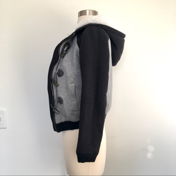 Fluffy Faux Fur Pine Lined Zip Hoodie Jacket Black Grey - Picture 9 of 12